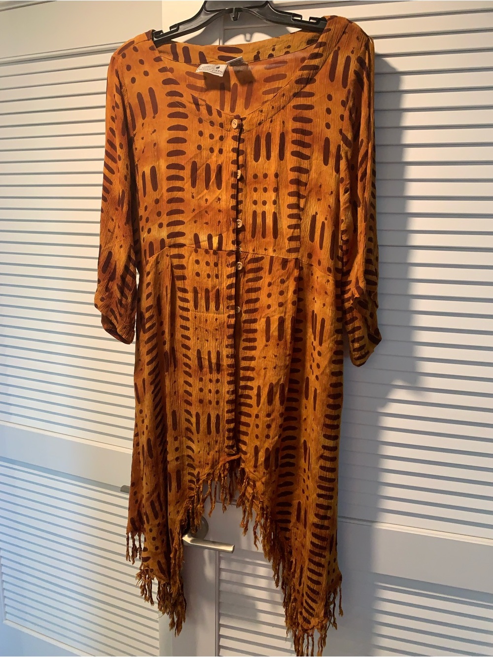 Burnt Orange and Dark Brown Patterned Button Down Duster 🌴